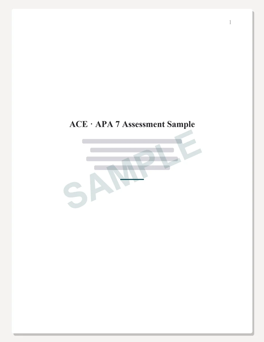 ACE sample paper preview: APA 7 title page, written to the scoring guide